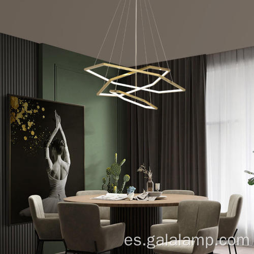 Lámpara de araña LED dorada hexagonal minimalista moderna de 3 anillos